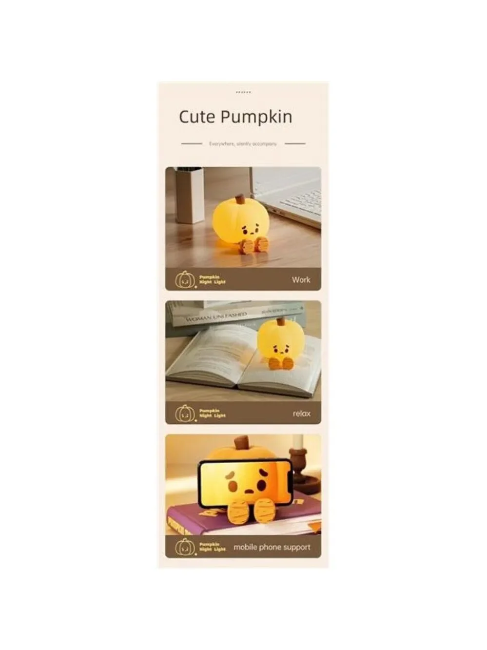 Pumpkin Night Light Halloween LED Silicone Squishy Dimmable Rechargeable Kids